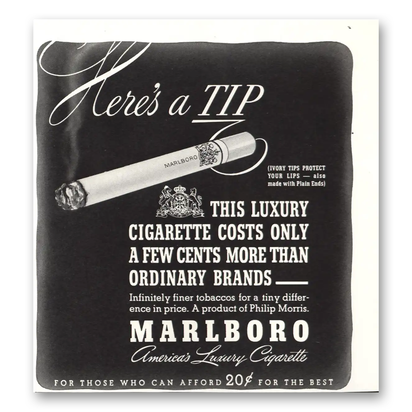 1940 Marlboro Cigarettes Heres a Tip Vintage Magazine Print Ad