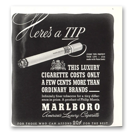 1940 Marlboro Cigarettes Heres a Tip Vintage Magazine Print Ad