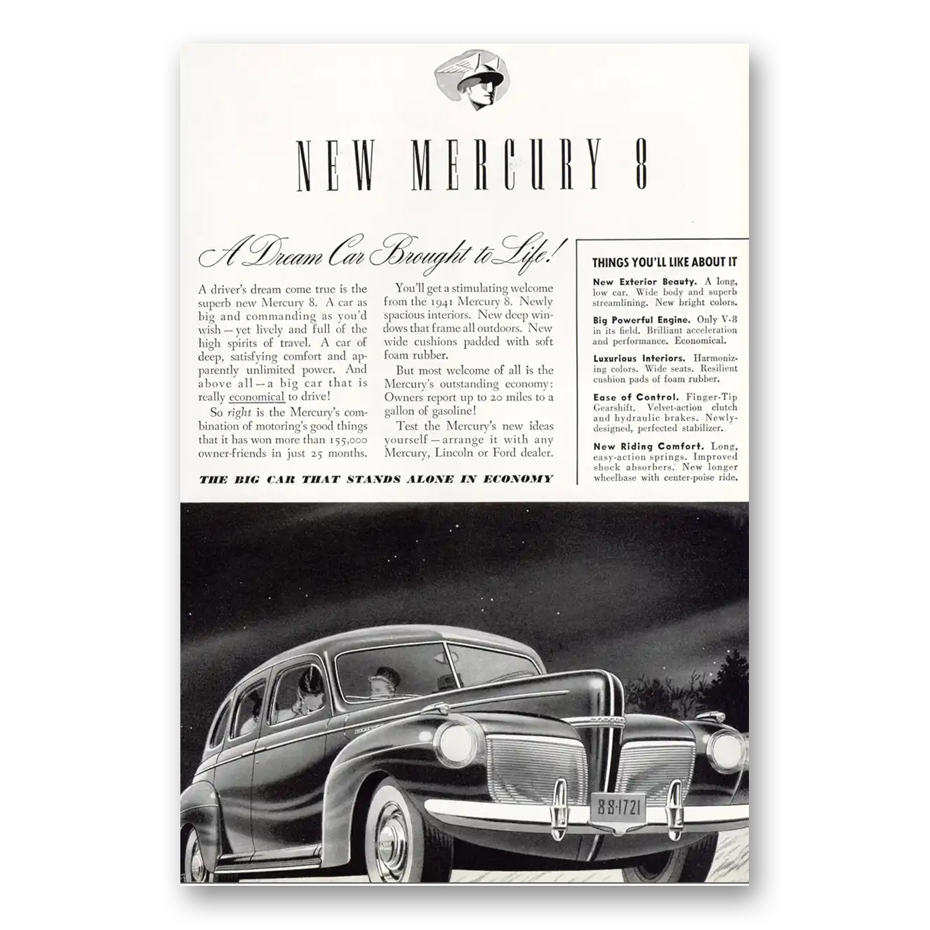 1940 Mercury 8 Dream Car Brought to Life Vintage Magazine Print Ad