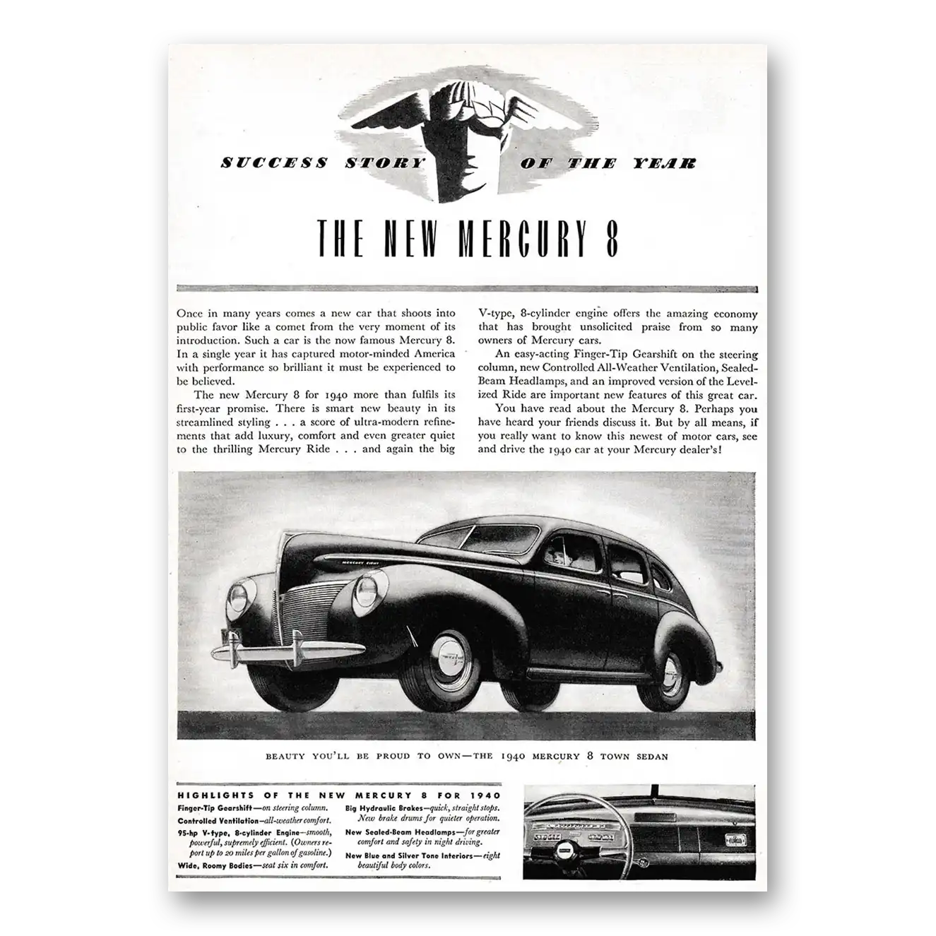 1939 Mercury 8 Success Story of the Year Vintage Magazine Print Ad