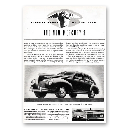 1939 Mercury 8 Success Story of the Year Vintage Magazine Print Ad