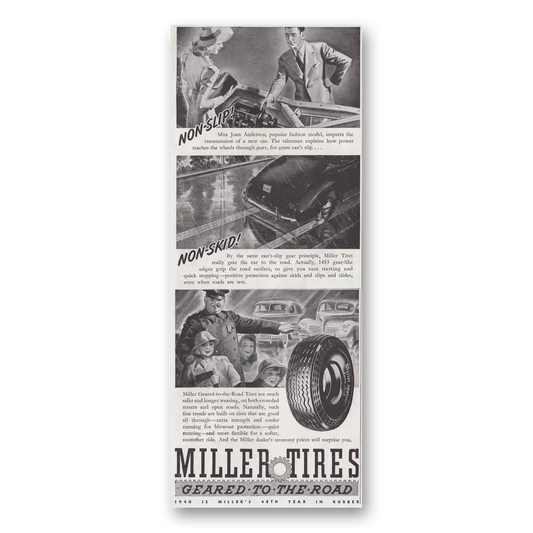 1940 Miller Tires Non Slip Non Skid Vintage Magazine Print Ad