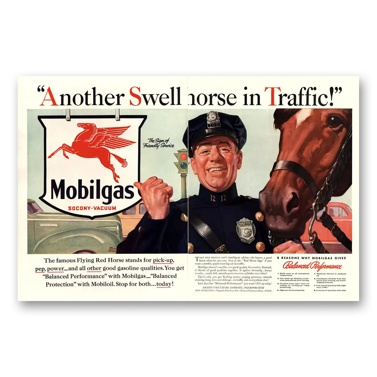 1940 Mobilgas Another Swell Horse In Traffic Vintage Magazine Print Ad