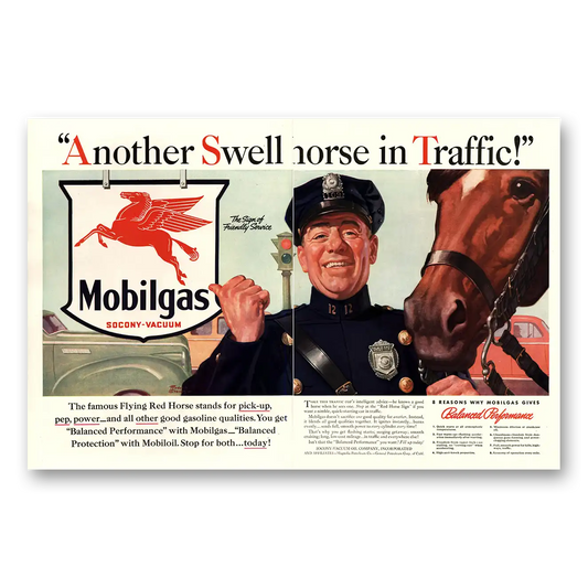 1940 Mobilgas Another Swell Horse In Traffic Vintage Magazine Print Ad