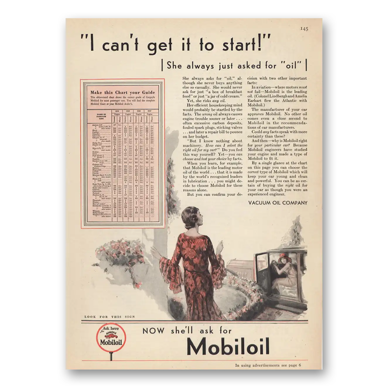 1930 Mobiloil I Cant Get It To Start She Always Asked for Oil Vintage Magazine Print Ad