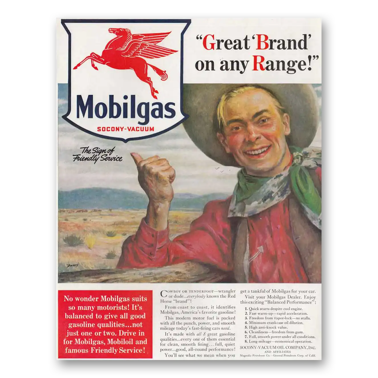 1940 Mobilgas Great Brand on Any Range Vintage Magazine Print Ad