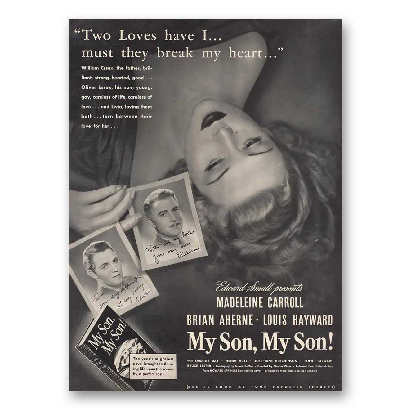 1940 My Son My Son Movie Promo Madeleine Carroll and Brian Aherne Vintage Magazine Print Ad