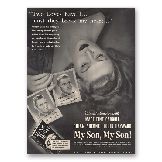 1940 My Son My Son Movie Promo Madeleine Carroll and Brian Aherne Vintage Magazine Print Ad