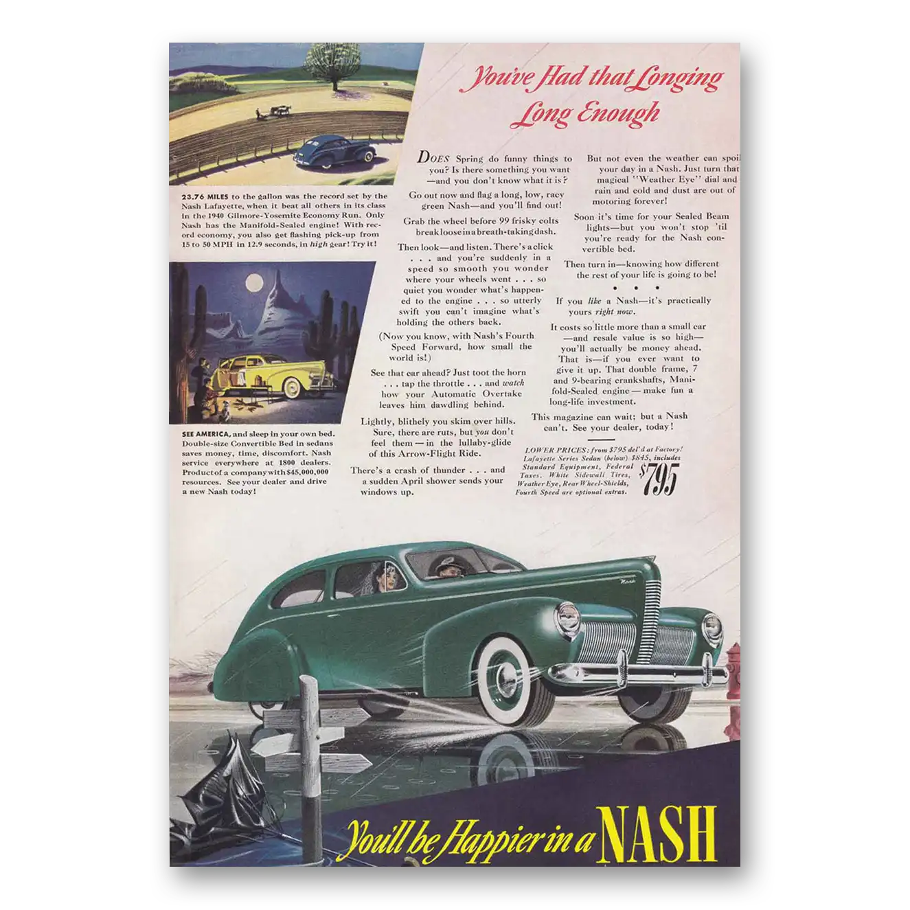 1940 Nash Motors Had that Longing Long Enough Vintage Magazine Print Ad