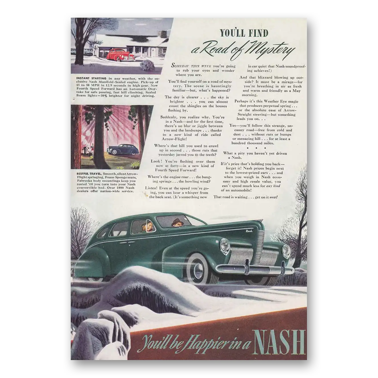 1940 Nash Motors Road of Mystery Vintage Magazine Print Ad