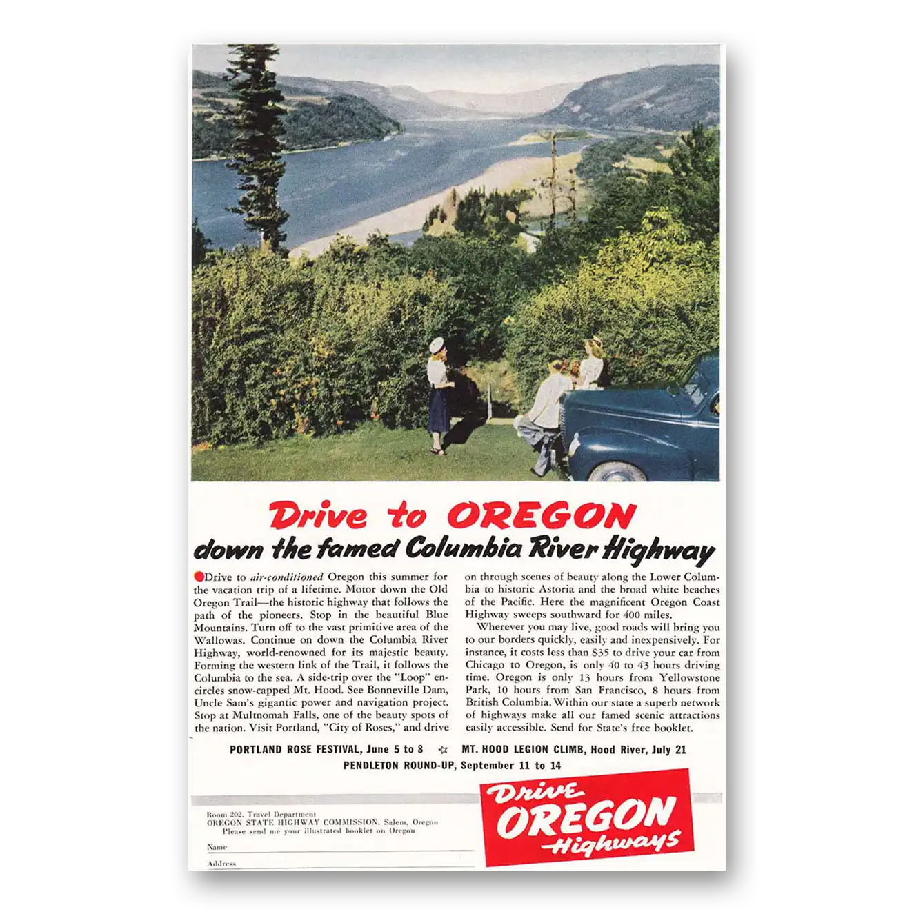 1940 Oregon Columbia River Highway Vintage Magazine Print Ad