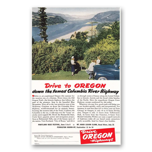 1940 Oregon Columbia River Highway Vintage Magazine Print Ad