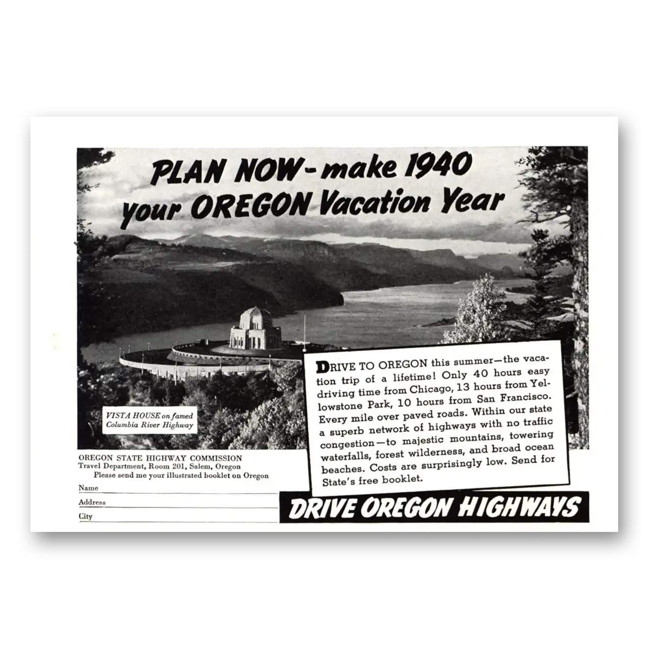 1940 Oregon Plan Now Make Your Oregon Vacation Year Vintage Magazine Print Ad