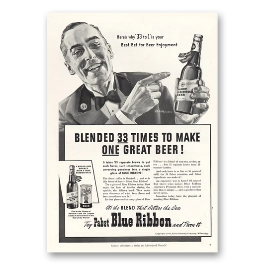 1940 Pabst Blue Ribbon Beer Blended 33 Times Vintage Magazine Print Ad