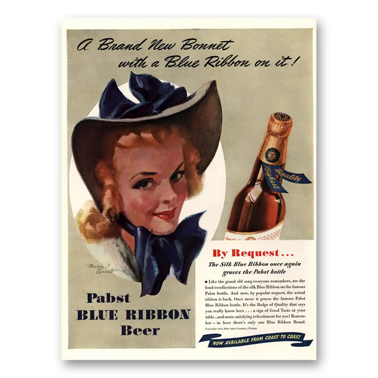 1940 Pabst Blue Ribbon Beer Brand New Bonnet Vintage Magazine Print Ad