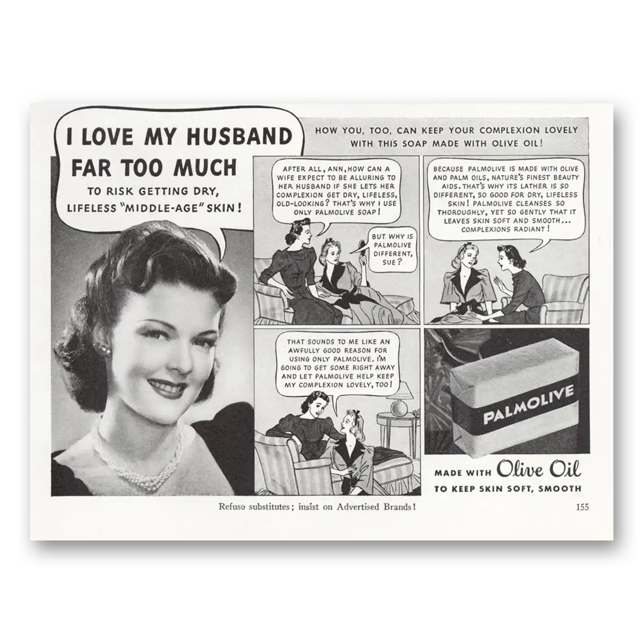 1940 Palmolive Soap I Love My Husband Far Too Much Vintage Magazine Print Ad