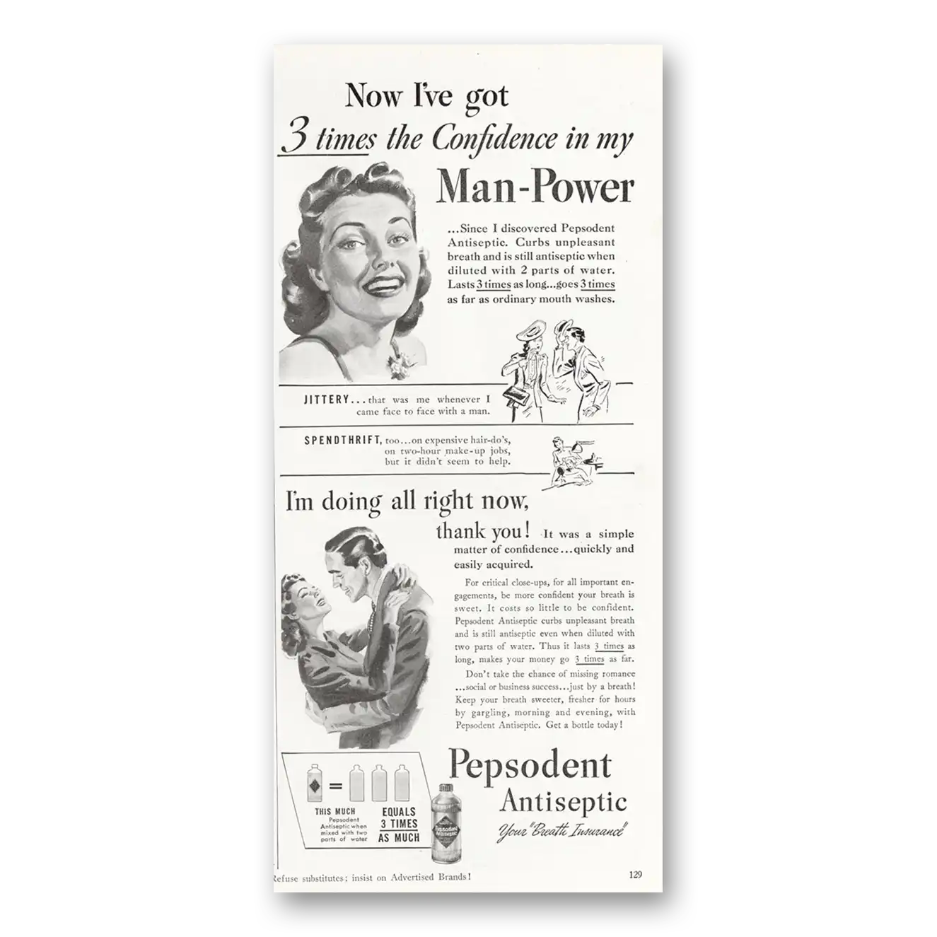 1940 Pepsodent Antiseptic Confidence in My Man Power Vintage Magazine Print Ad