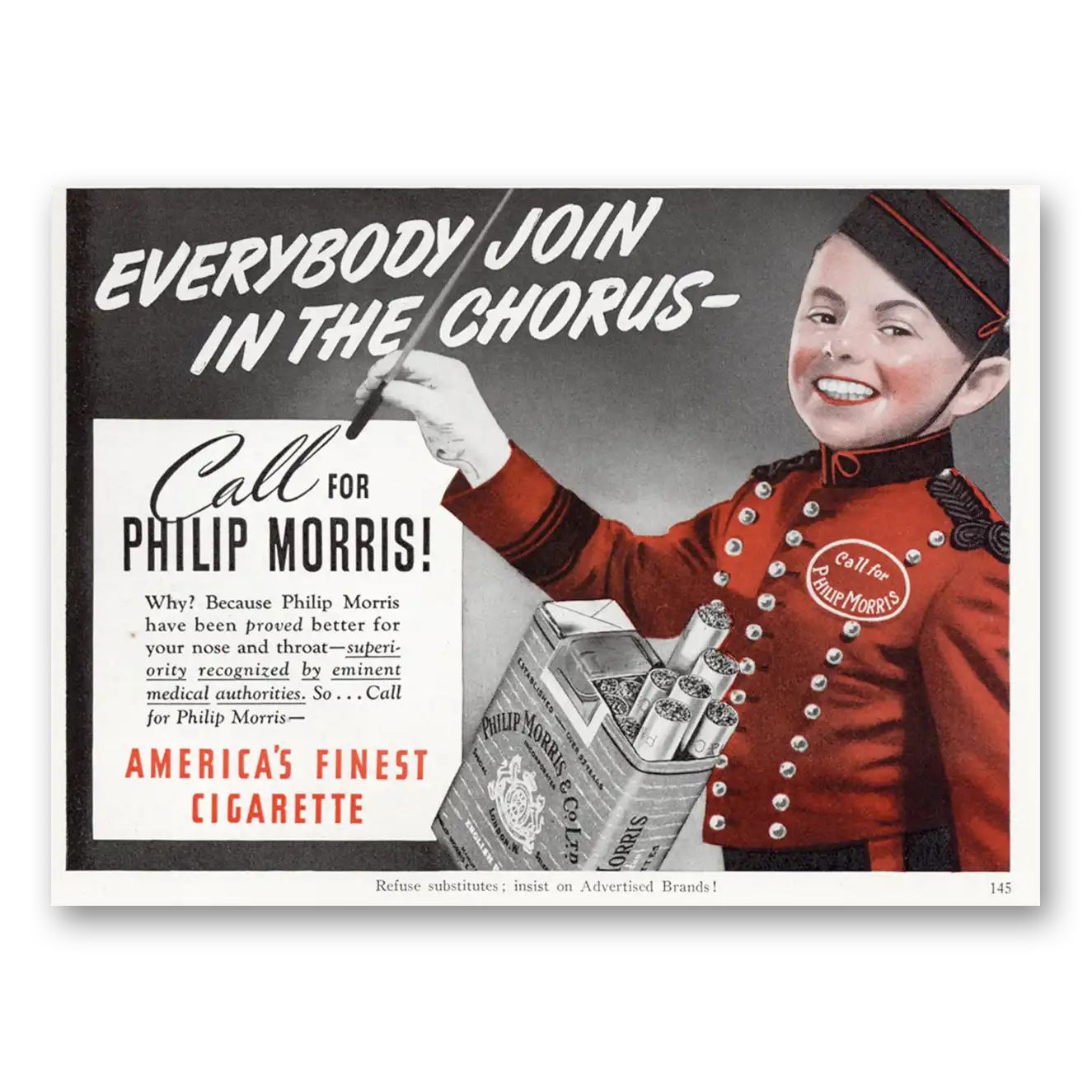 1940 Philip Morris Cigarettes Everybody Join In the Chorus Vintage Magazine Print Ad