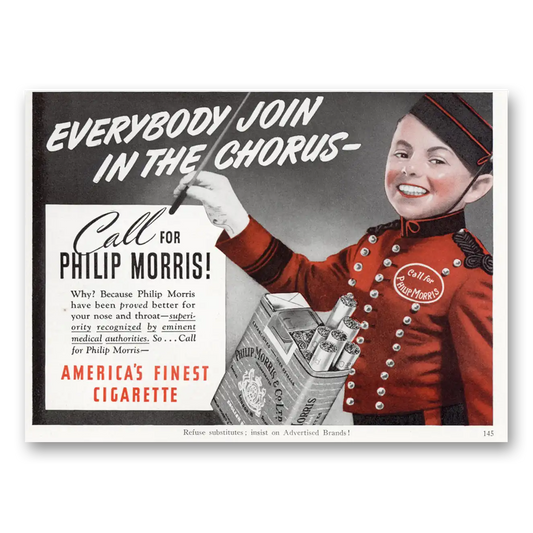 1940 Philip Morris Cigarettes Everybody Join In the Chorus Vintage Magazine Print Ad