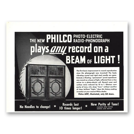 1940 Philco Radio Phonograph Beam of Light Vintage Magazine Print Ad