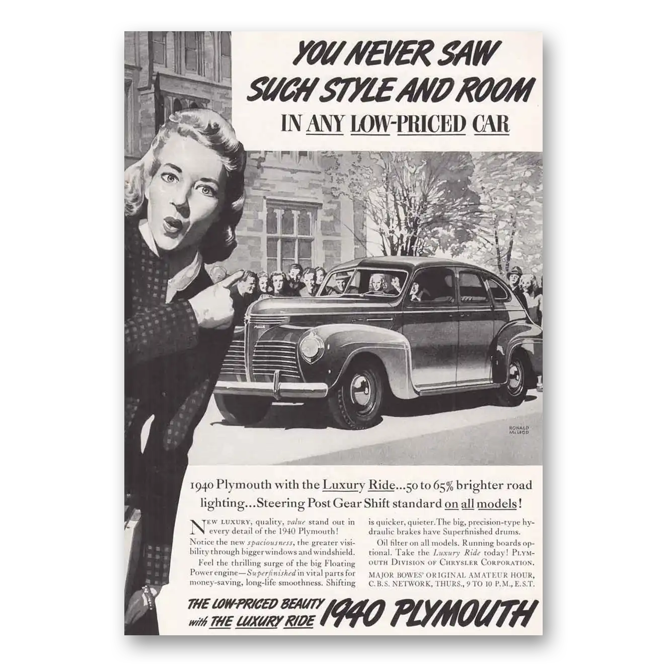 1939 Plymouth You Never Saw Such Style and Room Vintage Magazine Print Ad