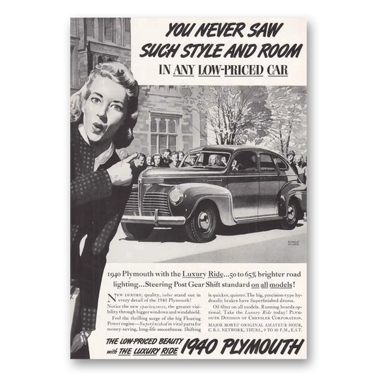 1939 Plymouth You Never Saw Such Style and Room Vintage Magazine Print Ad