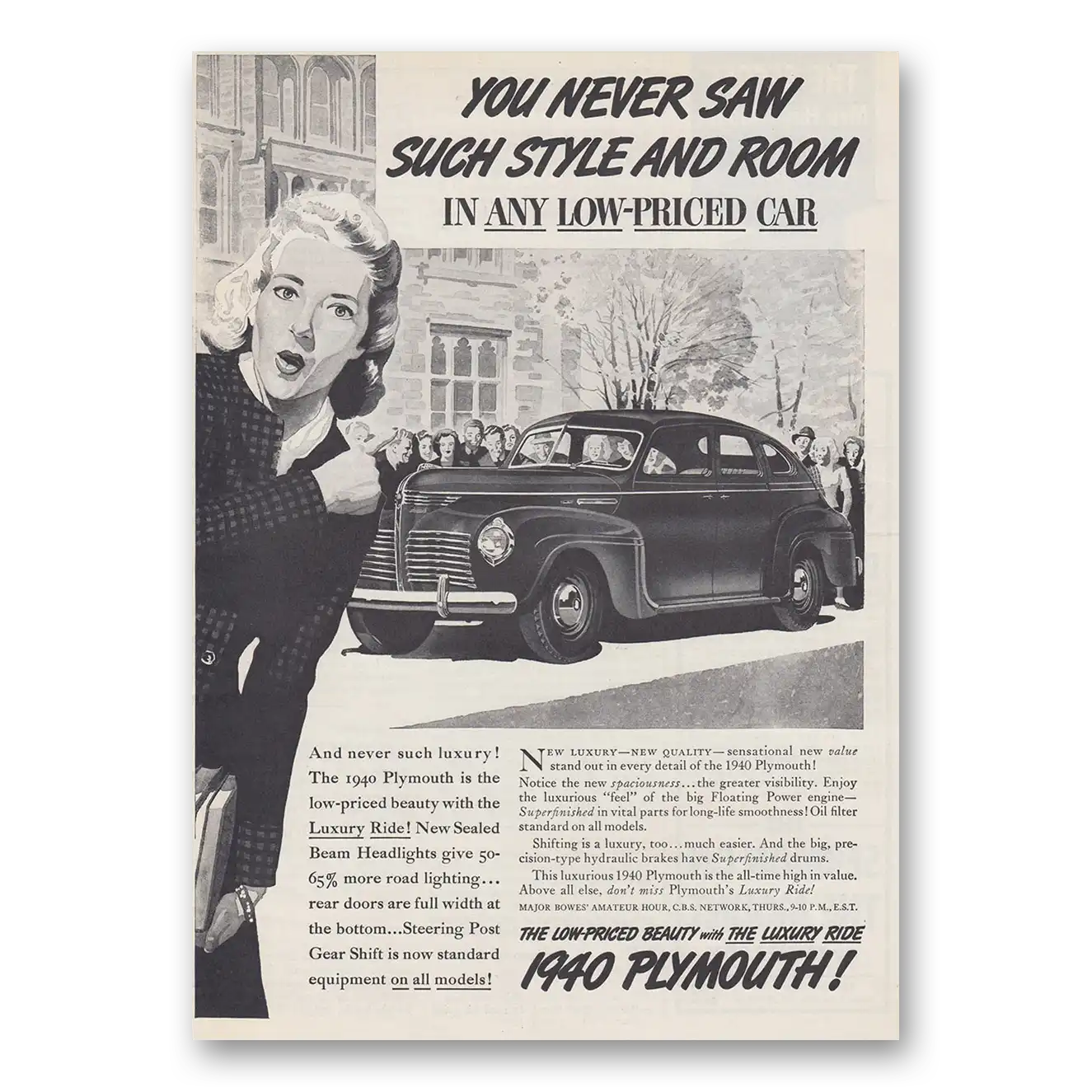 1939 Plymouth You Never Saw Such Style and Room Vintage Magazine Print Ad