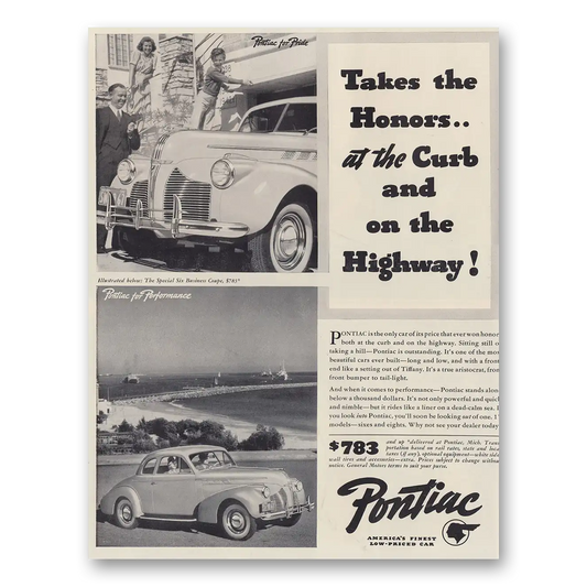 1939 Pontiac Special Six Takes the Honors at the Curb and On the Highway Vintage Magazine Print Ad