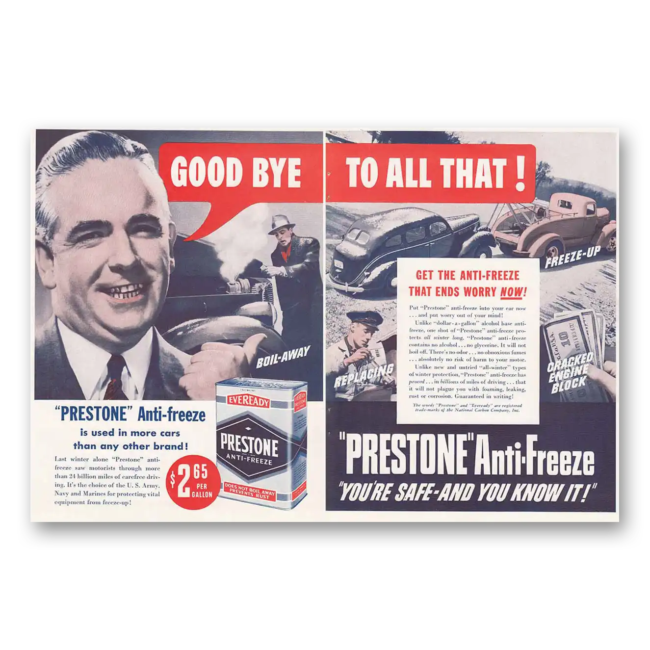 1940 Prestone Anti Freeze Anti Freeze Good By To All That Vintage Magazine Print Ad