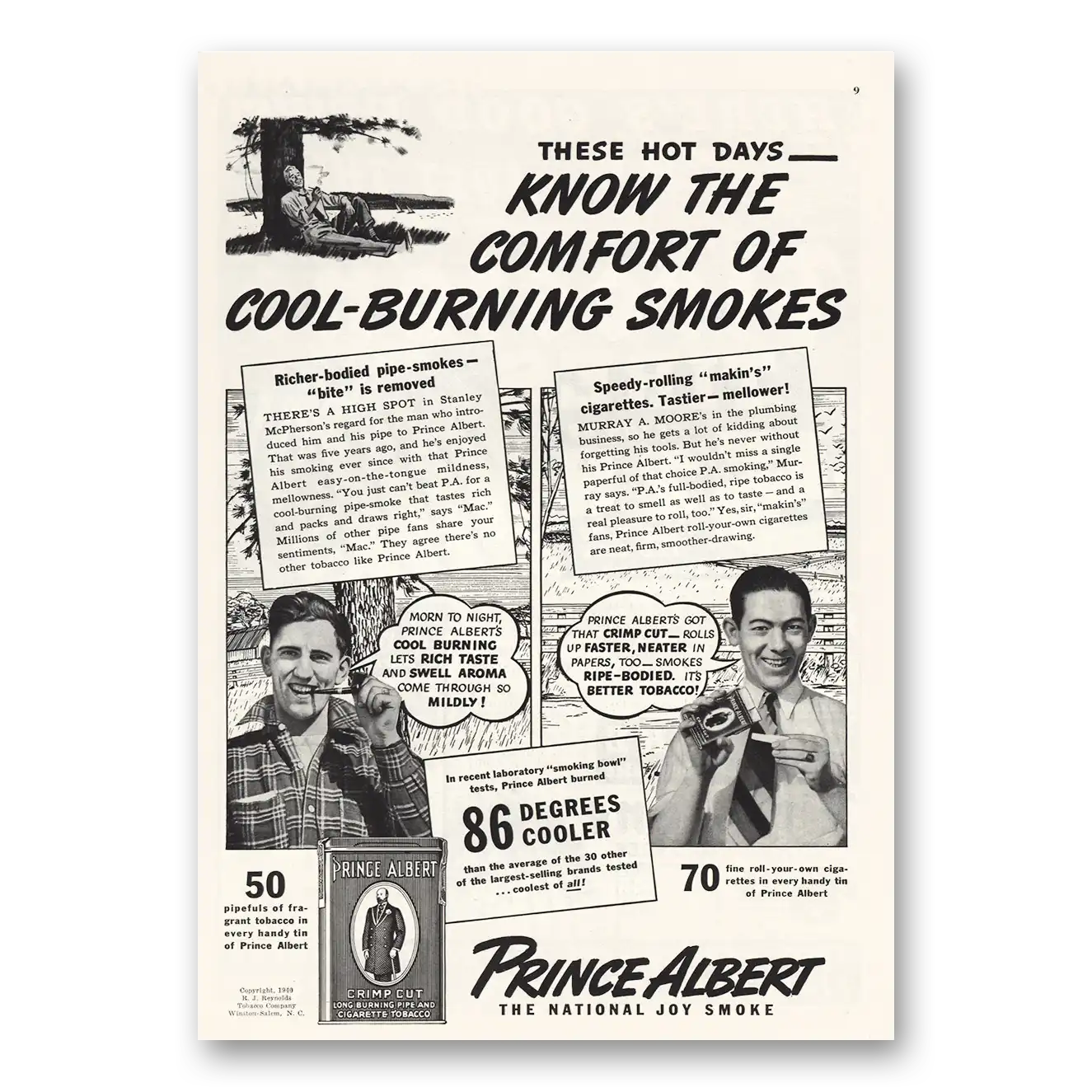 1940 Prince Albert Tobacco Cool Burning Smokes Vintage Magazine Print Ad