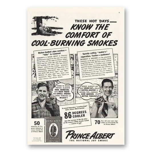 1940 Prince Albert Tobacco Cool Burning Smokes Vintage Magazine Print Ad