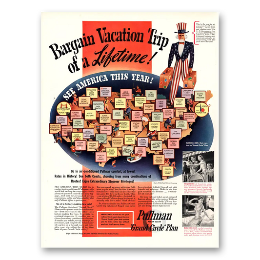 1940 Pullman Bargain Vacation Trip of Lifetime Vintage Magazine Print Ad