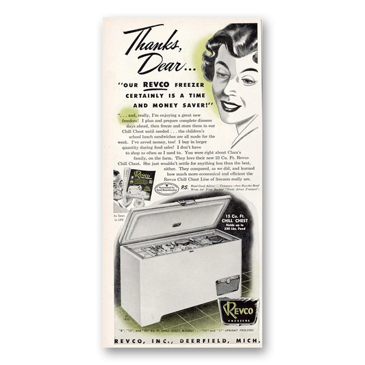 1953 Revco Freezers Thanks Dear Vintage Magazine Print Ad