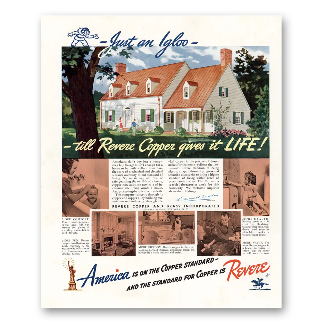 1940 Revere Copper + Brass Just an Igloo Vintage Magazine Print Ad