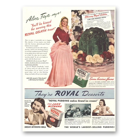 1940 Royal Gelatin Alice Faye Vintage Magazine Print Ad