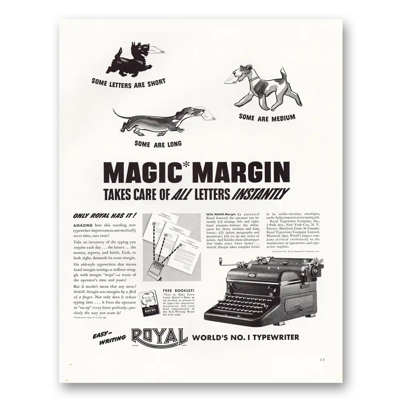 1940 Royal Typewriter Magic Margin Vintage Magazine Print Ad