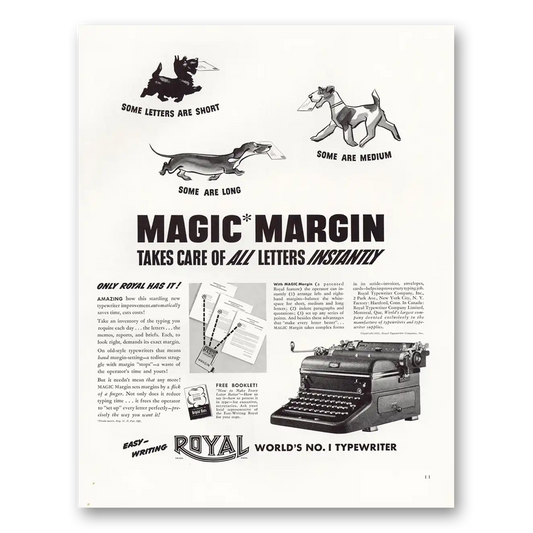 1940 Royal Typewriter Magic Margin Vintage Magazine Print Ad