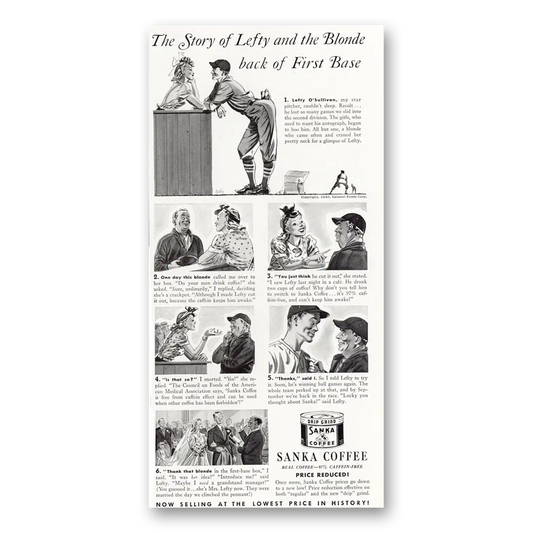 1940 Sanka Coffee Story of Lefty and the Blonde Vintage Magazine Print Ad