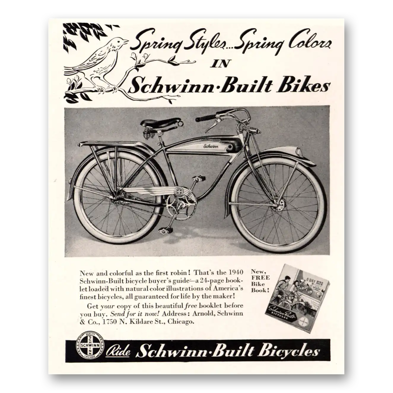 1940 Schwinn Bicycles Bicycles Spring Styles Spring Colors Vintage Magazine Print Ad