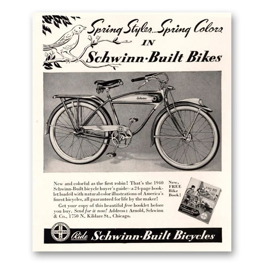 1940 Schwinn Bicycles Bicycles Spring Styles Spring Colors Vintage Magazine Print Ad