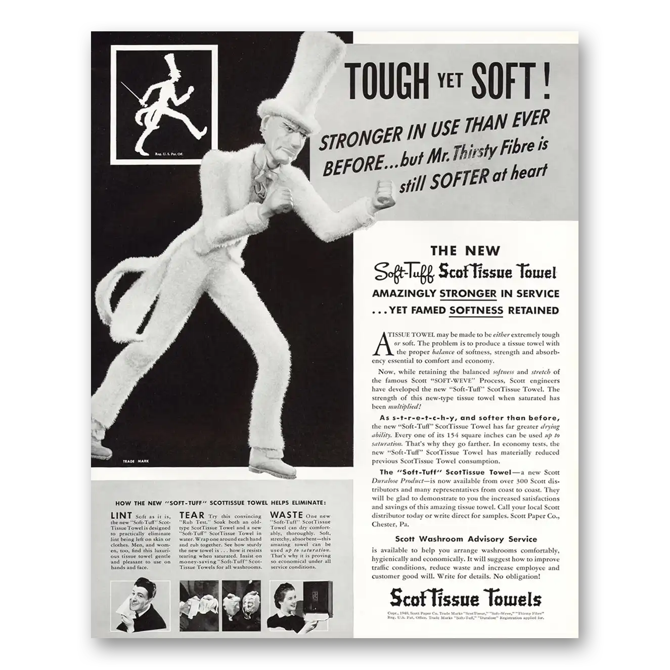 1940 Scot Tissue Tough Yet Soft Vintage Magazine Print Ad