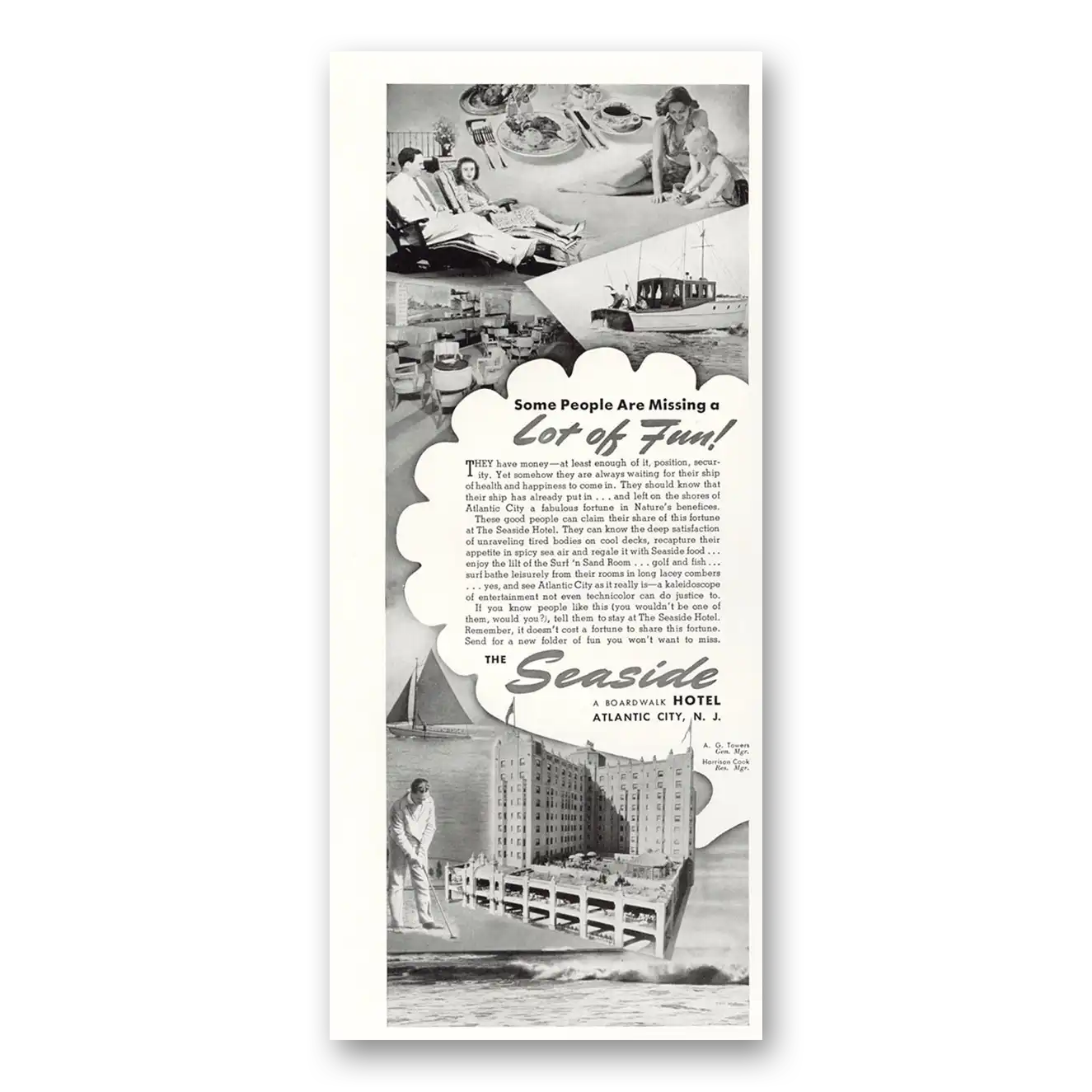 1940 Seaside Hotel Atlantic City Some People Are Missing a Lot of Fun Vintage Magazine Print Ad