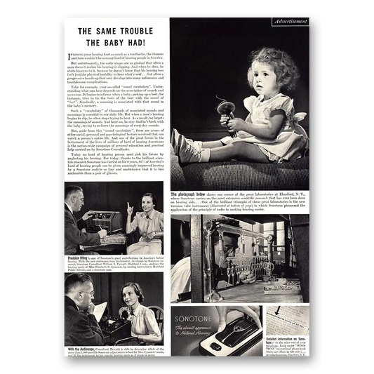 1940 Sonotone Hearing Aid Same Trouble the Baby Had Vintage Magazine Print Ad