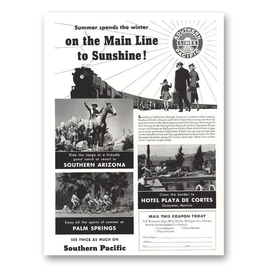 1940 Southern Pacific Main Line to Sunshine Vintage Magazine Print Ad