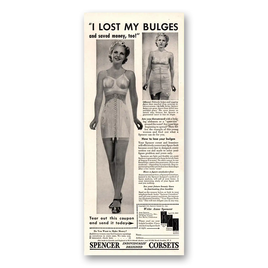 1940 Spencer Corsets I Lost My Bulges Vintage Magazine Print Ad