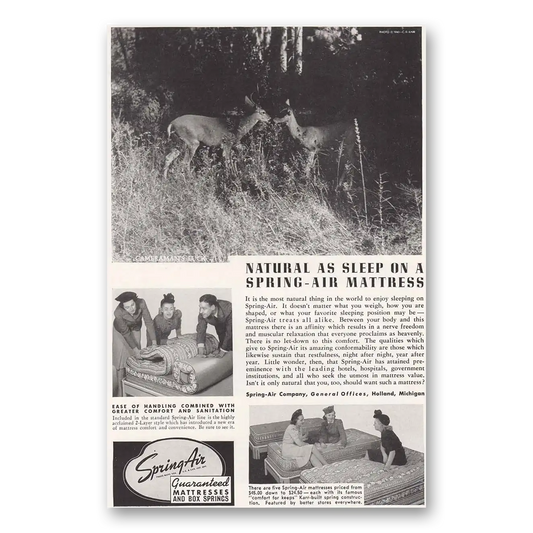 1940 Spring Air Mattress Natural As Sleep Deer Vintage Magazine Print Ad