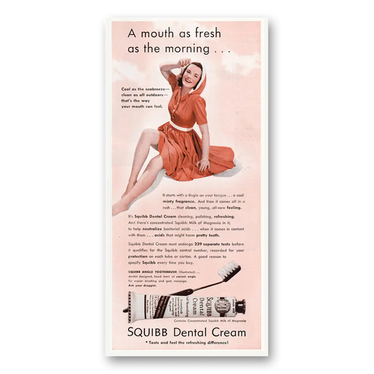 1940 Squibb Dental Cream Mouth as Fresh as the Morning Vintage Magazine Print Ad