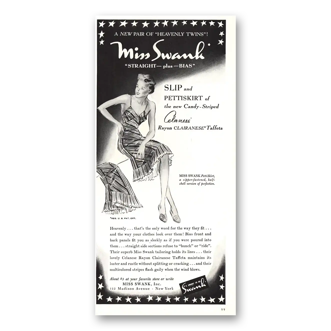 1940 Miss Swank Slip and Pettiskirt Vintage Magazine Print Ad