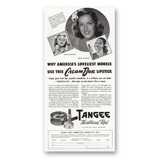 1940 Tangee Theatrical Red Lipstick Loveliest Models Vintage Magazine Print Ad