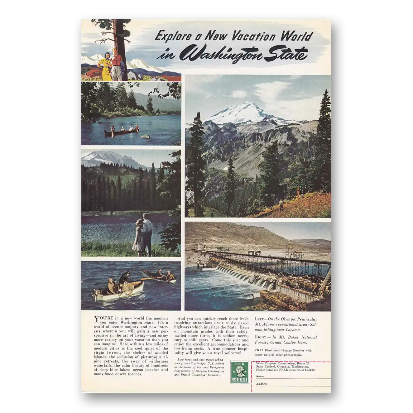 1940 Washington Explore a New Vacation World Vintage Magazine Print Ad